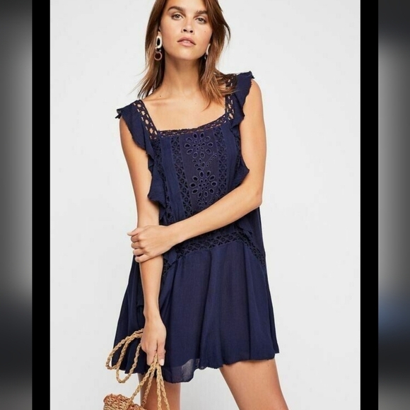 Free People FP One Priscilla Mini Dress Eyelet Embroidered Sleeveless Small Lace - Picture 1 of 15